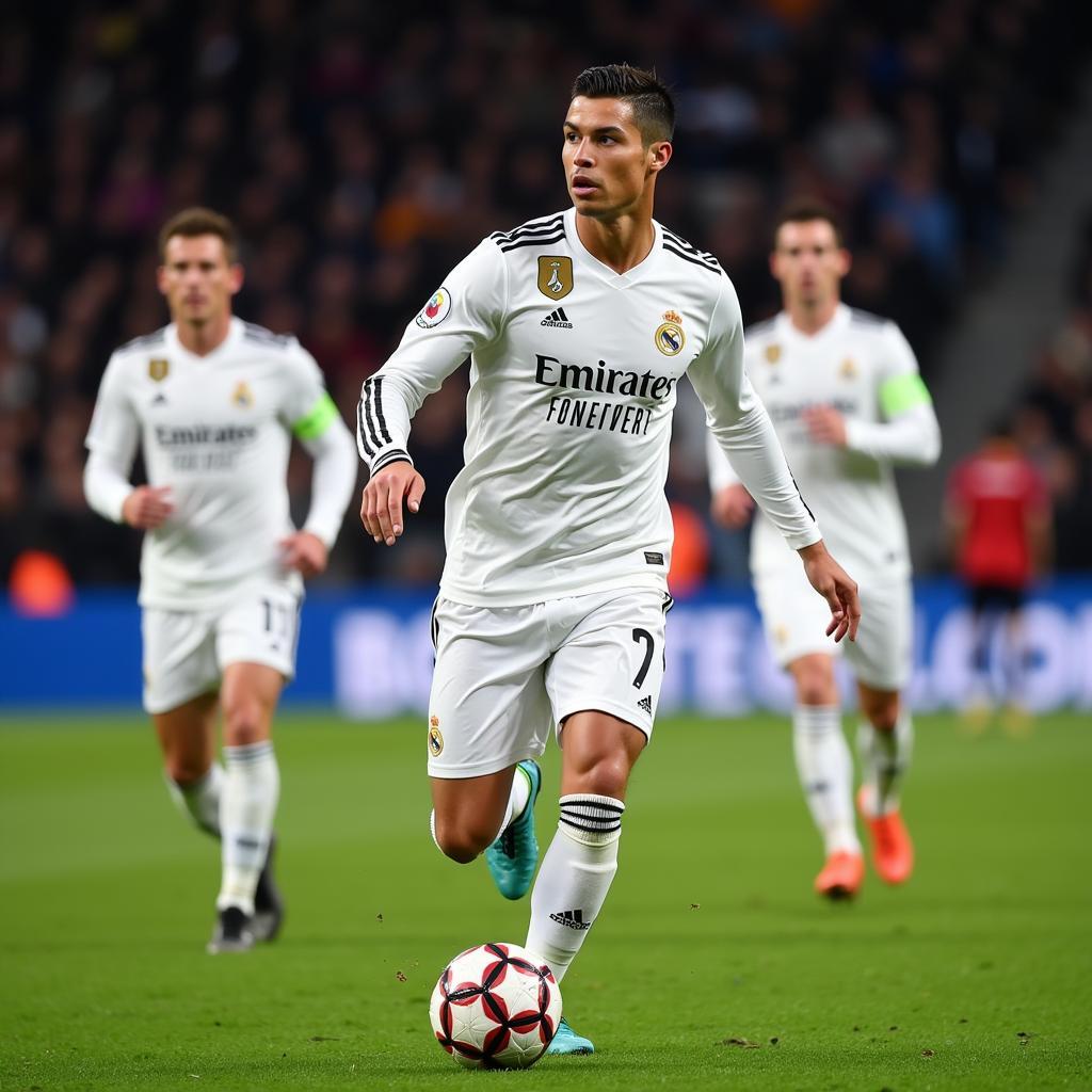 Ronaldo trong màu áo Real Madrid đối đầu Juventus tại Champions League