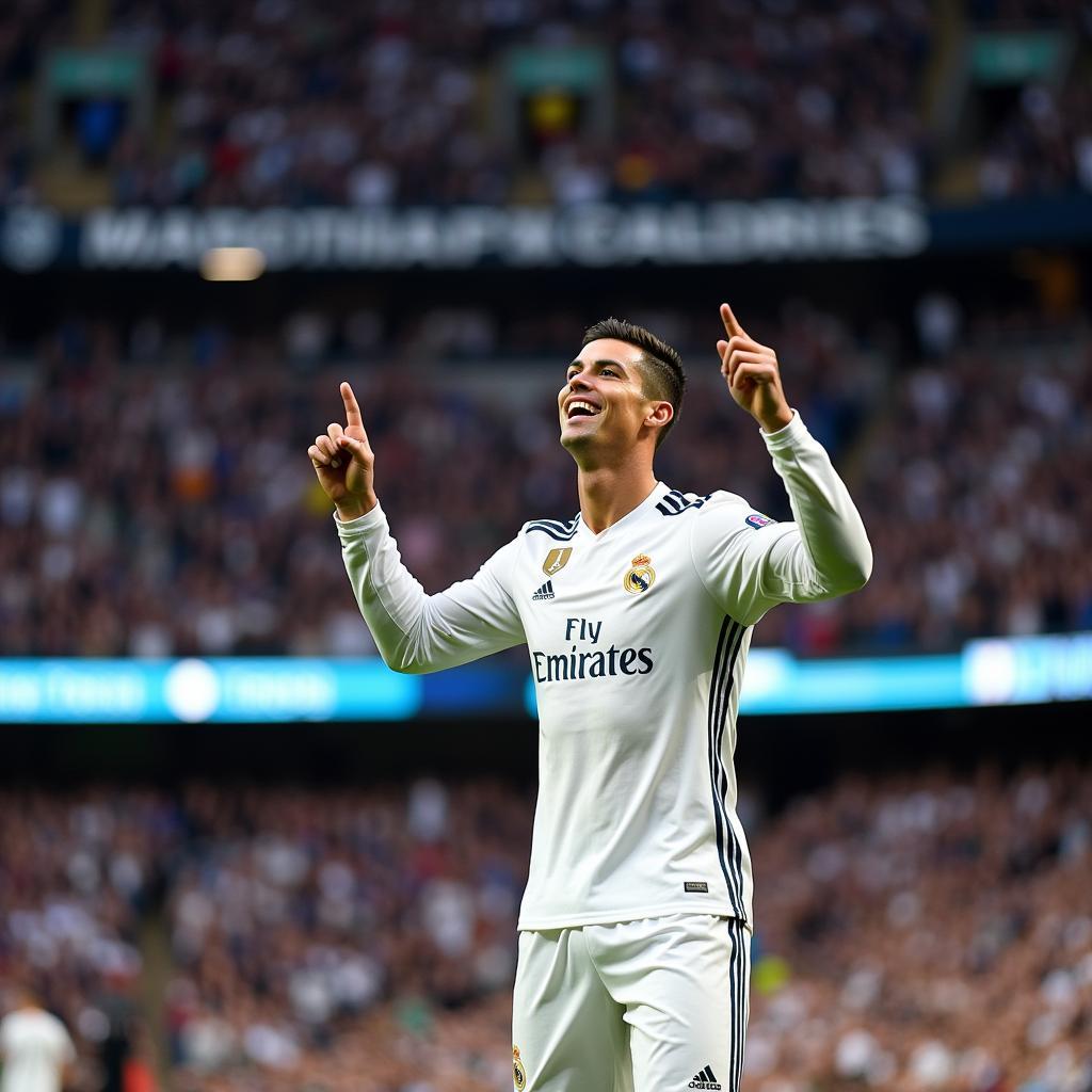 Ronaldo performing his iconic Siii celebration at Real Madrid