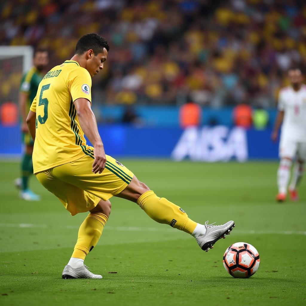 Ronaldo sút penalty trong trận đấu với Iran tại World Cup 2018