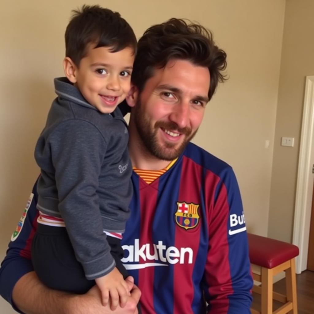 Thiago Messi trong vòng tay cha Lionel Messi